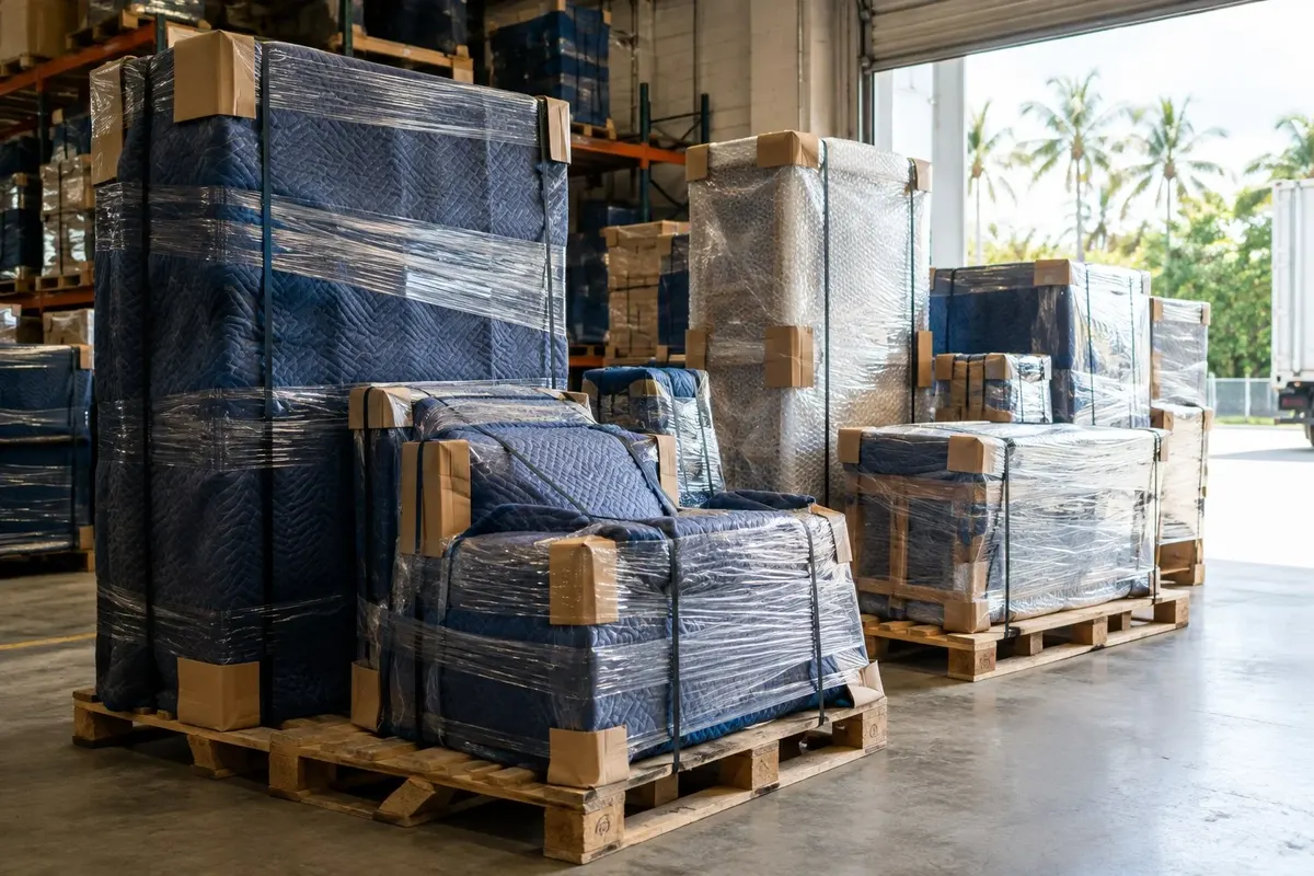 Bali furniture packed and wrapped for sea freight export