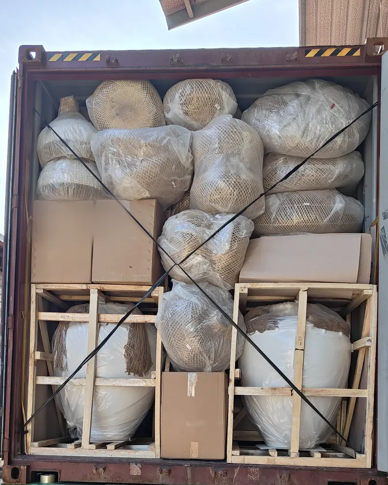 Wrapped garden pots crated inside a shipping container, ExportBali