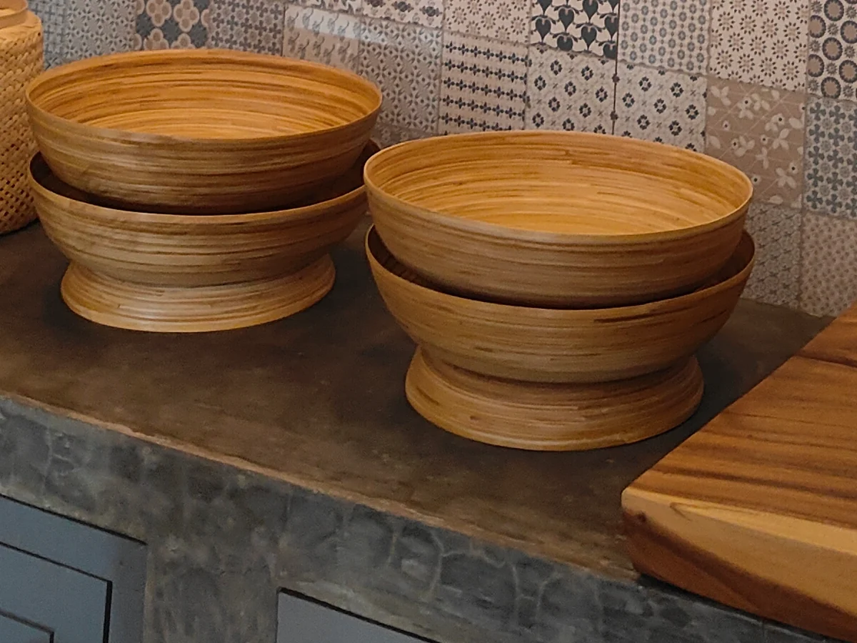 Handmade footed bowls from a Bali homewares supplier, sourced by ExportBali