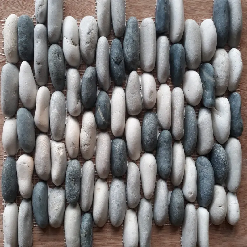 Pebble mosaic tile sheet on mesh backing